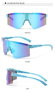 Kids sports cycling sunglasses large frame one piece lens blue ice splatter design