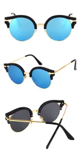 Women Vintage Retro Round Sunglasses Black Gold Metal Colored Mirror Fashion Eyewear