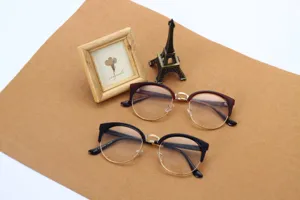 Vintage half-rim metal optical glasses frame detail, classic unisex retro design.