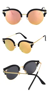 Women retro vintage round sunglasses with gold metal frame and colorful reflective lenses.