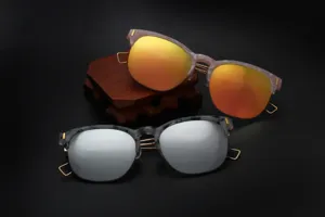Stylish hollow metal frame sunglasses with vibrant reflective ocean lenses for streetwear.