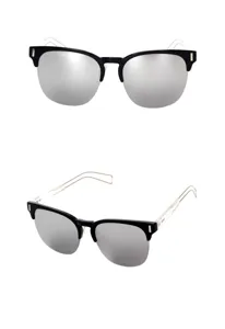 Fashion metal hollow sunglasses detail view showing unique frame and reflective mirrored lenses.