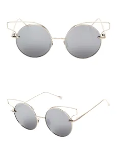 Vue détaillée de lunettes de soleil rondes en métal tendance au design géométrique unique.