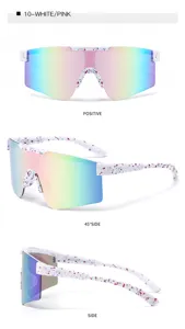 Kids sports sunglasses with colorful reflective lens, white splash ink frame multi-angle view