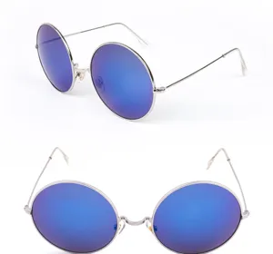 Lunettes de soleil rondes en métal vintage avec verres miroirs bleus pour hommes et femmes.