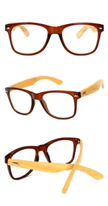 Gafas retro con patillas de madera y montura de acetato marrón, gafas ópticas elegantes y ecológicas.