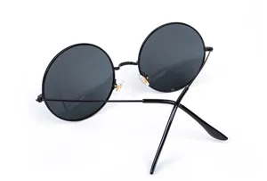 Lunettes de soleil rondes en métal rétro classique avec verres foncés et anti-UV.
