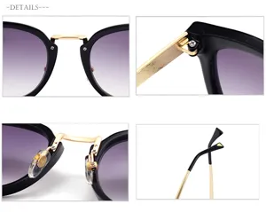 Fashion Gradient Purple Lens Sunglasses With Metal Bridge And Gold Temple Chic Detail View