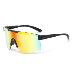 Large frame one-piece lens sports sunglasses, colorful reflective outdoor cycling windproof glasses.