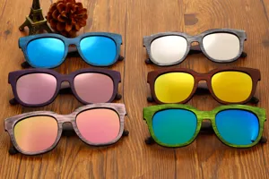 Retro large frame wooden texture sunglasses with colorful mirrored lenses for men and women stylish.