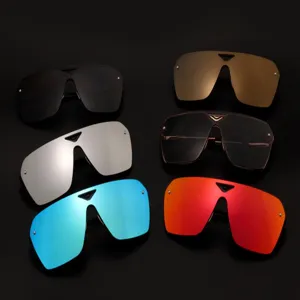Detail shot of fashion integrated lens sunglasses showcasing multiple colorful lenses.