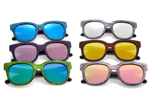 Retro large frame wooden texture sunglasses with colorful mirrored lenses for men and women stylish