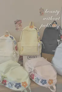 Japanischer Harajuku-Stil bestickte Blumen farblich abgestimmte große Schultasche