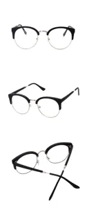 Metal half-frame optical glasses frame, retro style detail view for men and women.