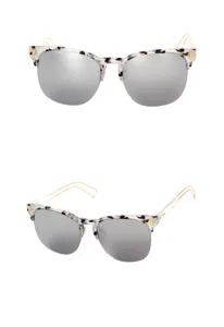 Fashion stylish metal cutout mirrored sunglasses with tortoise brow bar for street photo wear style.