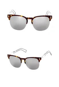 Fashion tortoise shell sunglasses with silver mirror lenses and metal hollow temples.