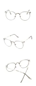 Vintage clear frame and metal half-frame eyeglasses, detailed multi-angle product view.