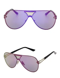 Grosse lila verspiegelte Monoblock Sonnenbrille mit Doppelsteg fuer modischen Streetstyle.