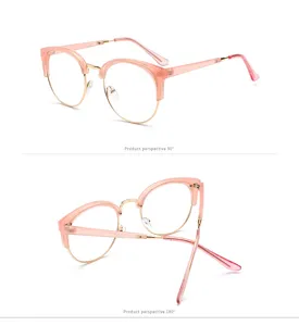 Pink metal half-frame optical glasses frame, vintage stylish eyewear for daily wear.