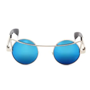 Vintage Round Cat Ear Metal Frame Sunglasses For Women Men UV400 Reflective Lens Fashion Streetwear Style Eyewear