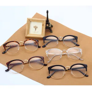 Retro metal half-frame clear lens glasses stylish optical frames for men and women