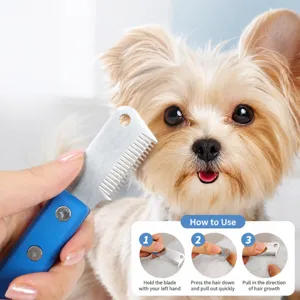 Professional pet stripping knife with metal blade and ergonomic handle for dog grooming.