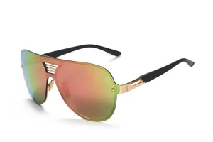 Large frame shield sunglasses with colorful reflective lens, trendy one-piece eyewear for adults.