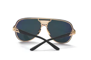 Trendy large frame sunglasses with metal gold rim and colorful lenses, stylish eyewear for men.