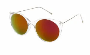 Clear transparent frame cat eye sunglasses with colorful reflective lenses for daily fashion.