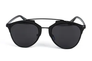 Zwarte metalen zonnebril met dubbele brug stijlvolle klassieke trendy retro bril