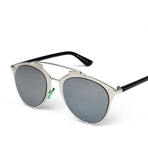 Modieuze metalen flat top zonnebril voor heren en dames, klassieke dubbele brug stijl