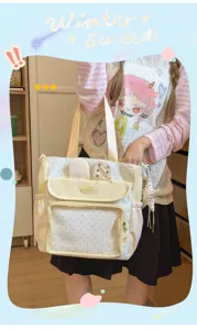 Japanische Ita-Tasche mit Polka-Dots, süßem Ohrendesign und transparentem Fenster