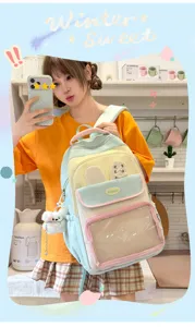 Zaino ita-bag in nylon multicolore ad alta capacità con tasca trasparente