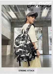 Stylischer Rucksack mit großem Fassungsvermögen und Graffiti-Druck für die Schule