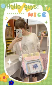 Sweet Japanese style pastel ita bag with a transparent display pocket for school