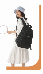 Japanese style black school backpack for girls featuring elegant letter embroidery detail