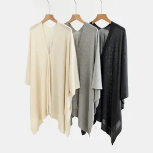 Donne aperto maglia cardigan scialle largo casual mantello cappotto colore solido vestiti