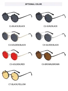 Lunettes de soleil rondes vintage rabattables pour hommes et femmes monture en métal rétro.