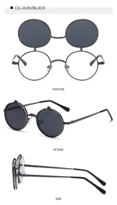 Lunettes de soleil rondes vintage à double verre rabattable, lunettes rétro élégantes.