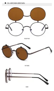 Lunettes de soleil rondes en métal à double verres rabattables pour hommes et femmes tendance.