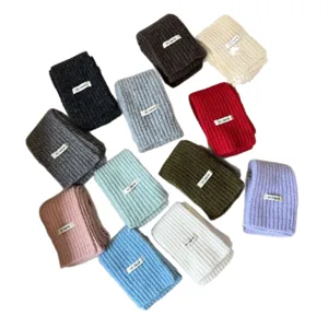 Autumn winter women wool blend knit solid color scarf multi color cozy neck warmer.