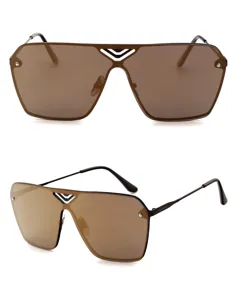 Stylish one-piece lens flat top sunglasses with metal temples and chic bridge detail for men and women.