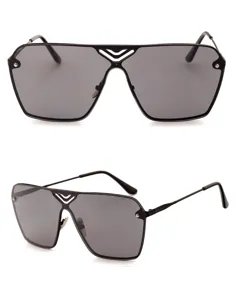 Fashion oversized sunglasses for men and women, black metal frame with chic V-bridge design.