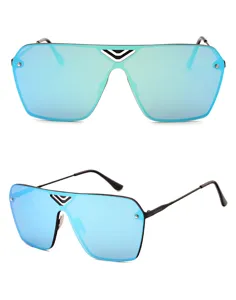 Trendy one-piece flat top mirrored sunglasses with stylish bridge design for outdoor daily wear.