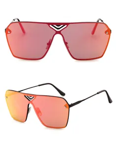 Fashion one-piece lens sunglasses with colorful gradient shield for street style and couple wear.