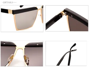 Stilosi occhiali da sole quadrati grandi per donna e uomo con elegante montatura nero oro.