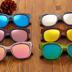 Retro Wood Grain Large Frame Sunglasses For Men Women UV400 Protection Colorful Mirrored Lens Fashion Square Eyewear