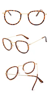 Vues rapprochées détaillées des lunettes rétro écaille de tortue et monture en métal doré.