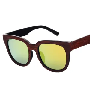 Retro big frame wood grain sunglasses with colorful reflective lenses for men and women fashion.