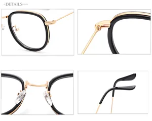 Gros plan sur les détails de la monture de lunettes rétro avec branches métalliques.
